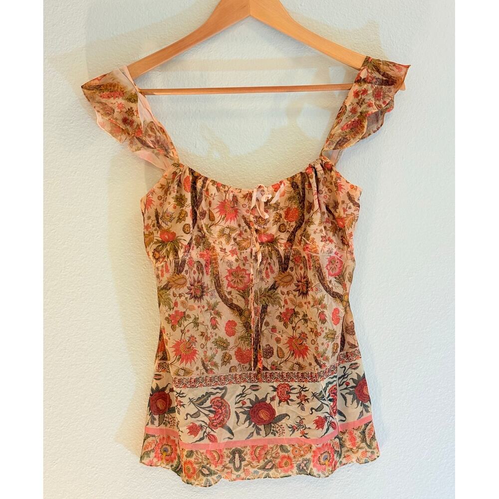UNYX Top Blouse Ruffled Tank Fall Floral Boho| LARGE